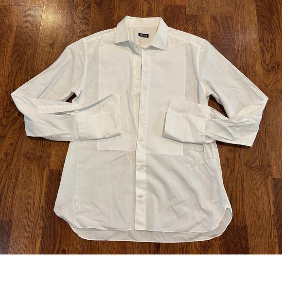 Zegna Men's Bib Fron French Cuff Optical White Tuxedo Shirt Size 43 Designer Men - Picture 1 of 12